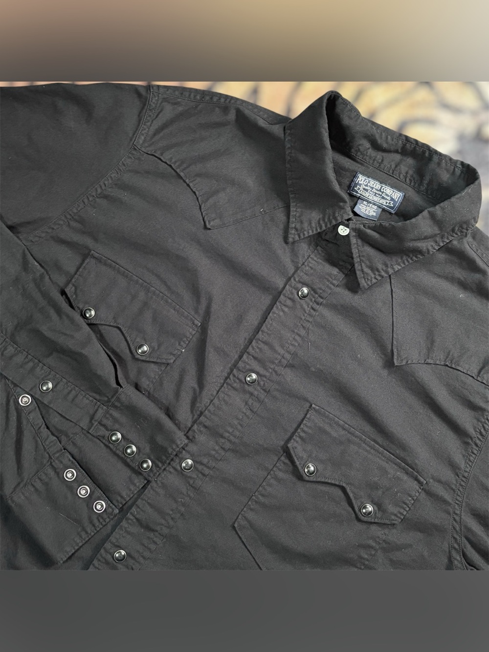 Polo Jeans Co Ralph Lauren Pearl Snap Western Shirt Navy Blue Cowboy Mens XL